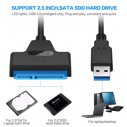 USB 3.0 to SATA III Adapter Cable - 6Gbps 2.5" HDD/SSD Converter with 22-Pin Connector for Laptop/PC (Plug & Play)