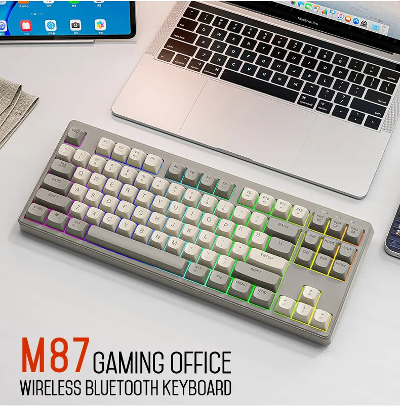 FREEWOLF M87 Wireless Keyboard and Mouse Set, 87keys Bluetooth Dual Mode Keyboard Mouse Kit with Rainbow-light RGB,PBT Ballcaps