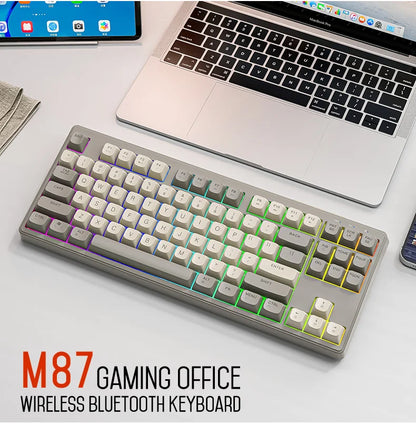 FREEWOLF M87 Wireless Keyboard and Mouse Set, 87keys Bluetooth Dual Mode Keyboard Mouse Kit with Rainbow-light RGB,PBT Ballcaps