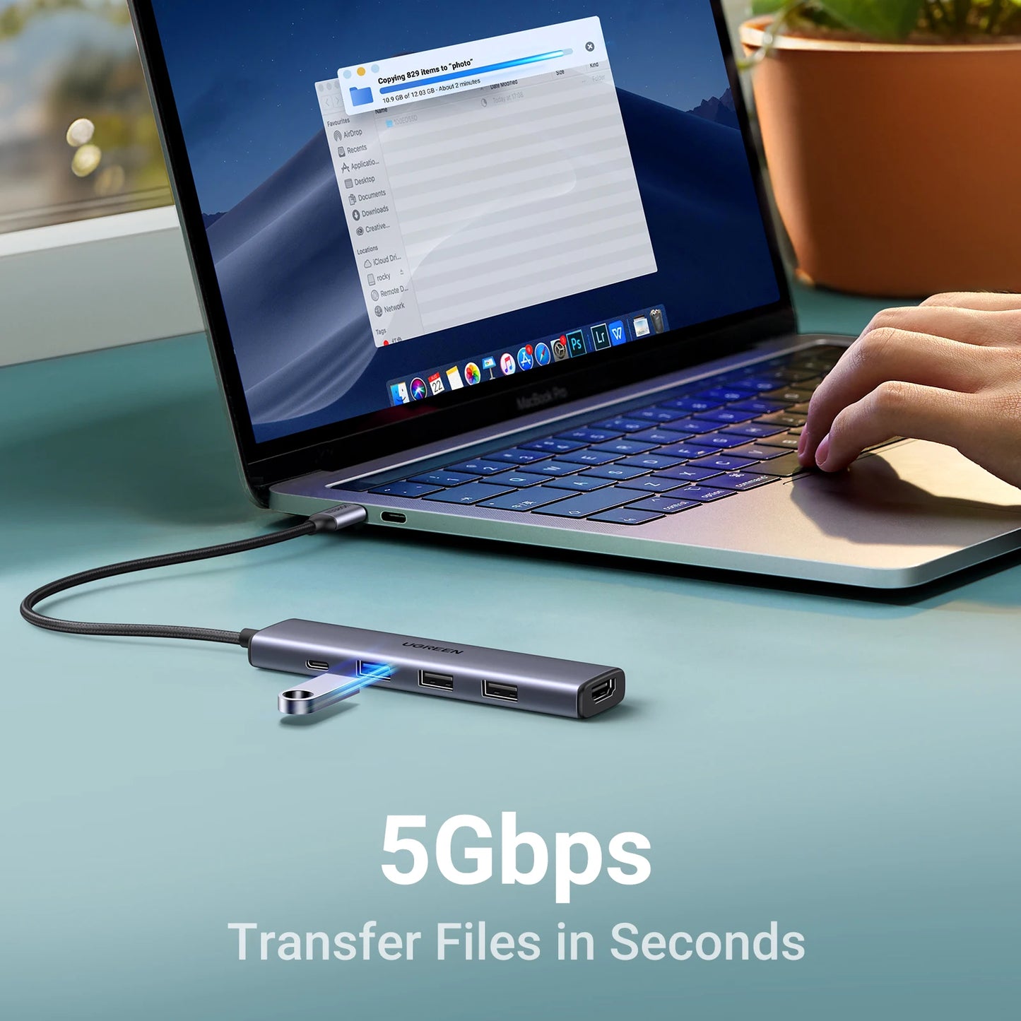 UGREEN 5-in-1 USB C HUB 4K HDMI USB3.0 HUB PD100W Multiport Adapter for Laptop MacBook Pro/Air iPad Pro iPhone15/16 Samsung Dell