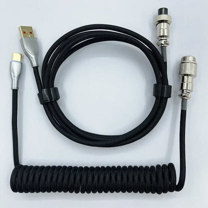 Keyboard Cable USB C For Mechanical Gaming Keyboard Double-Sleeved Wire with Detachable Metal Aviator Connector Charging Coiled