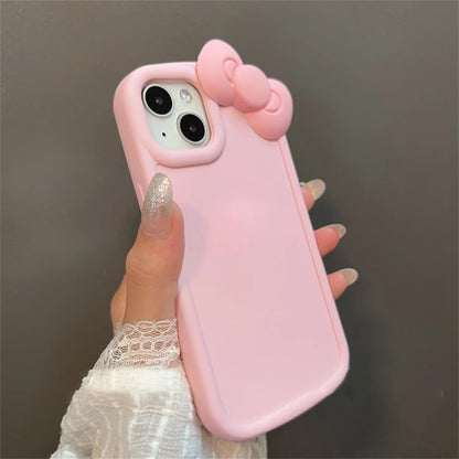 Korean Cute 3D Pink Bowknot Soft Silicone Oval Phone Case For iPhone 14 13 12 11 Pro Max X XR Soild Color Shockproof Back Cover