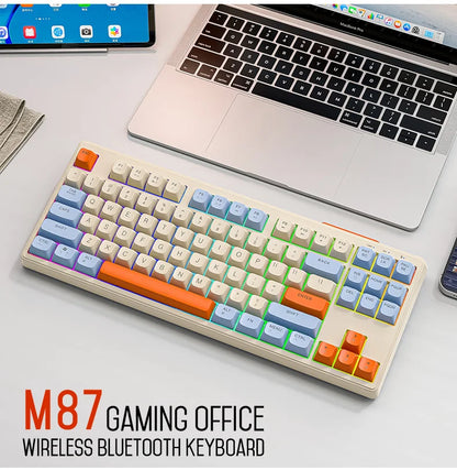 FREEWOLF M87 Wireless Keyboard and Mouse Set, 87keys Bluetooth Dual Mode Keyboard Mouse Kit with Rainbow-light RGB,PBT Ballcaps