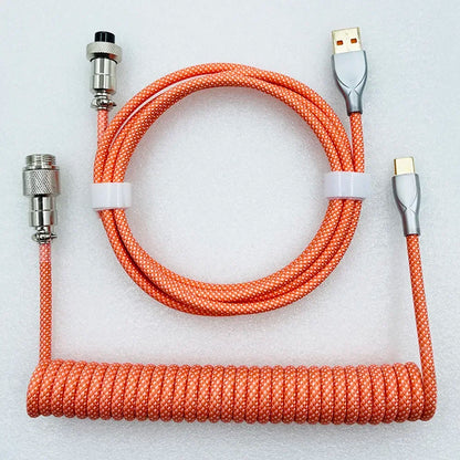 Keyboard Cable USB C For Mechanical Gaming Keyboard Double-Sleeved Wire with Detachable Metal Aviator Connector Charging Coiled