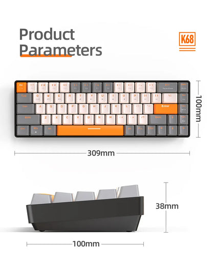 60% Wireless Mechanical Keyboard Bluetooth Dual Mode Hot-Swap Ziyoulang K68 Mini Keyboard 68-Key Red Switch for PC/IPhone iPad
