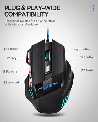 1 PC ITLY New Hyperspeed USB Gaming Mouse RGB Backlit Ergonomic Game Mice 7D Esports Wired Mouse for Laptop PC Gamer