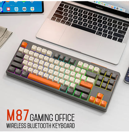 FREEWOLF M87 Wireless Keyboard and Mouse Set, 87keys Bluetooth Dual Mode Keyboard Mouse Kit with Rainbow-light RGB,PBT Ballcaps