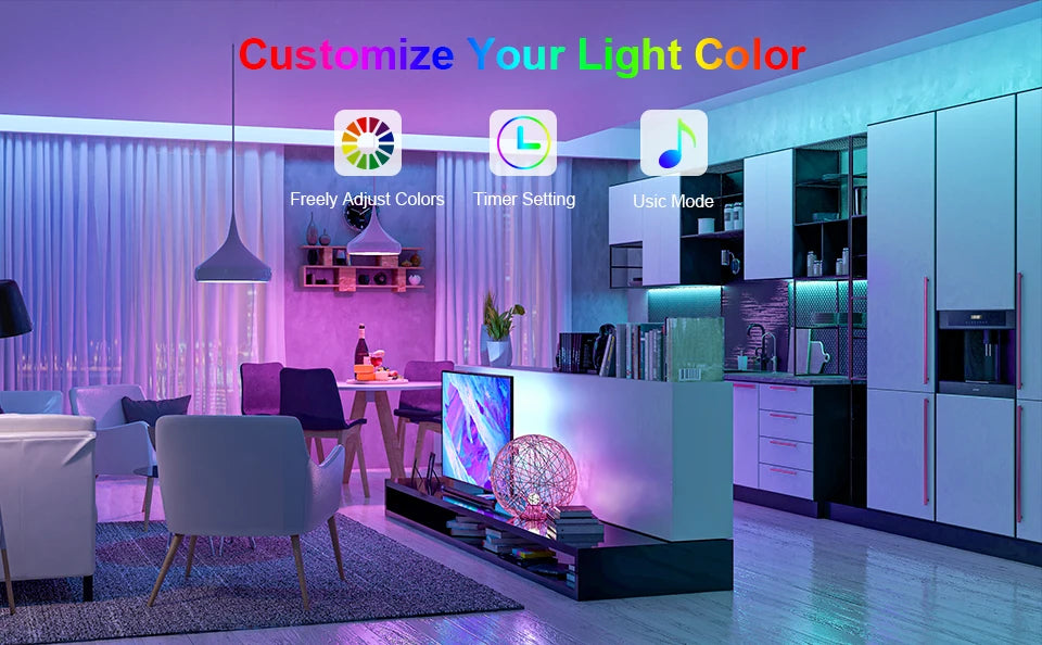 WS2812B LED Lights Kit Bluetooth App Music WS2812 Strip Light Dream Color Addressable for Room Kitchen TV Backlight 1m-20m DC5V