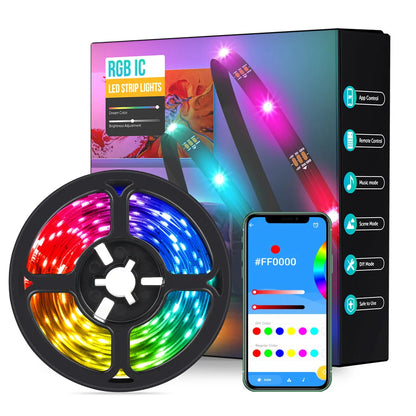 WS2812B LED Lights Kit Bluetooth App Music WS2812 Strip Light Dream Color Addressable for Room Kitchen TV Backlight 1m-20m DC5V