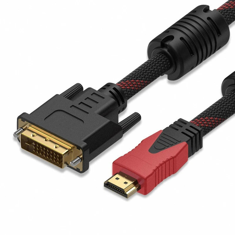 HDMI-compatible to DVI 24+1 Braided Cable With DVI 24+5 1080P HD Video Connection Computer Monitor TV Projector Converter