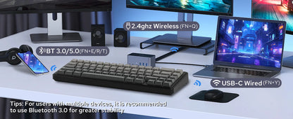 Aula F65 65% Wireless Mechanical Keyboard RGB Backlit Hot Swappable Gasket Custom 3 Mode Gaming Keyboard with Five-Layer Padding