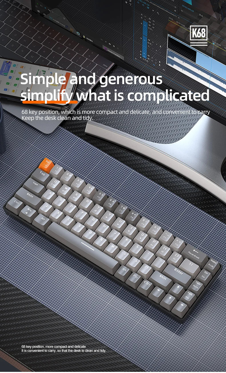 60% Wireless Mechanical Keyboard Bluetooth Dual Mode Hot-Swap Ziyoulang K68 Mini Keyboard 68-Key Red Switch for PC/IPhone iPad