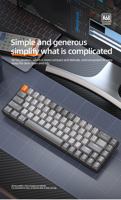 60% Wireless Mechanical Keyboard Bluetooth Dual Mode Hot-Swap Ziyoulang K68 Mini Keyboard 68-Key Red Switch for PC/IPhone iPad