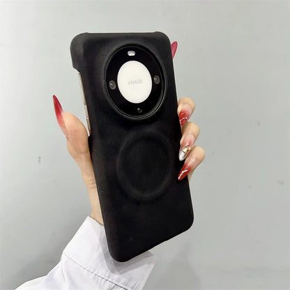 Luxury Matte Leather Frameless Phone Case For Huawei Pura 70 Ultra Pro Plus Mate 60 Magnetic For Magsafe Wireless Charge Cover